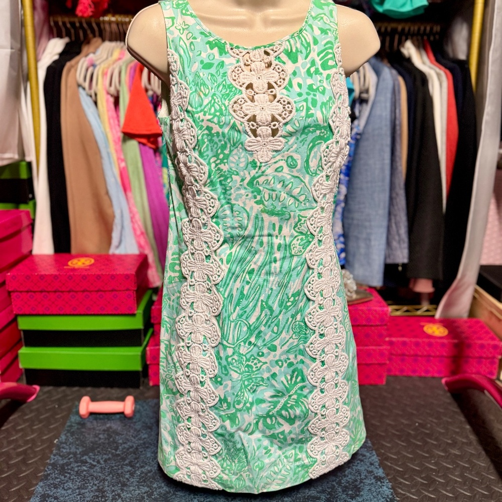 *Vintage* Lilly Pulitzer Crowley Shift Dress - Green (Size 0)